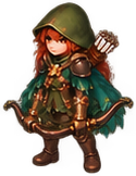Briar Huntress, a green-cloaked archer with a curved bow.